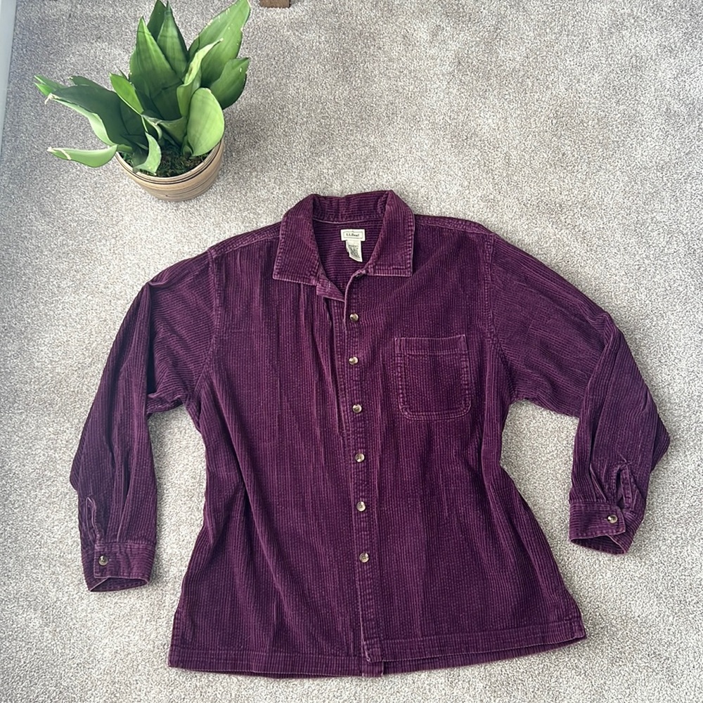 L.L. Bean comfort corduroy button down shirt eggplant. Size XL.